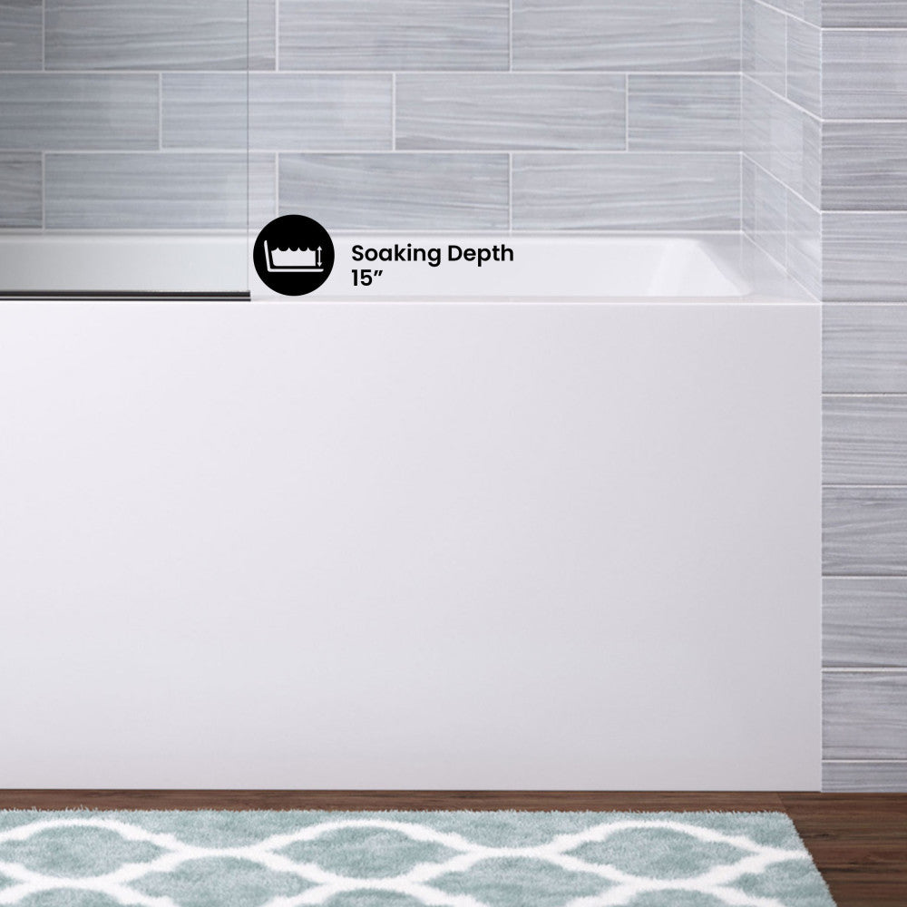 Voltaire 54 x 30 Skirted Left Drain Soaking Apron Bathtub in Glossy White with Integrated Overflow, Drain Included