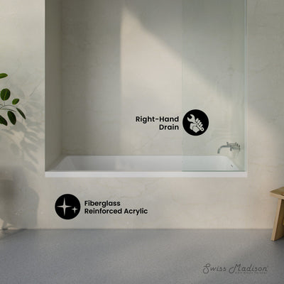 Voltaire 72 x 36 Right Drain Soaking Alcove Bathtub in Glossy White with Integrated Armrest