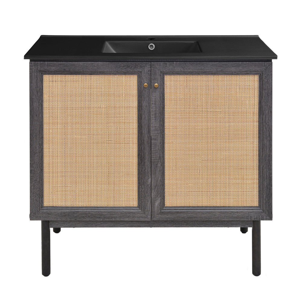 Classe 36" Freestanding Bathroom Vanity in Black Oak with Black Sink Top