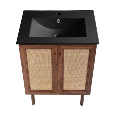 Classe 24" Freestanding Bathroom Vanity in Brown Oak with Black Sink Top