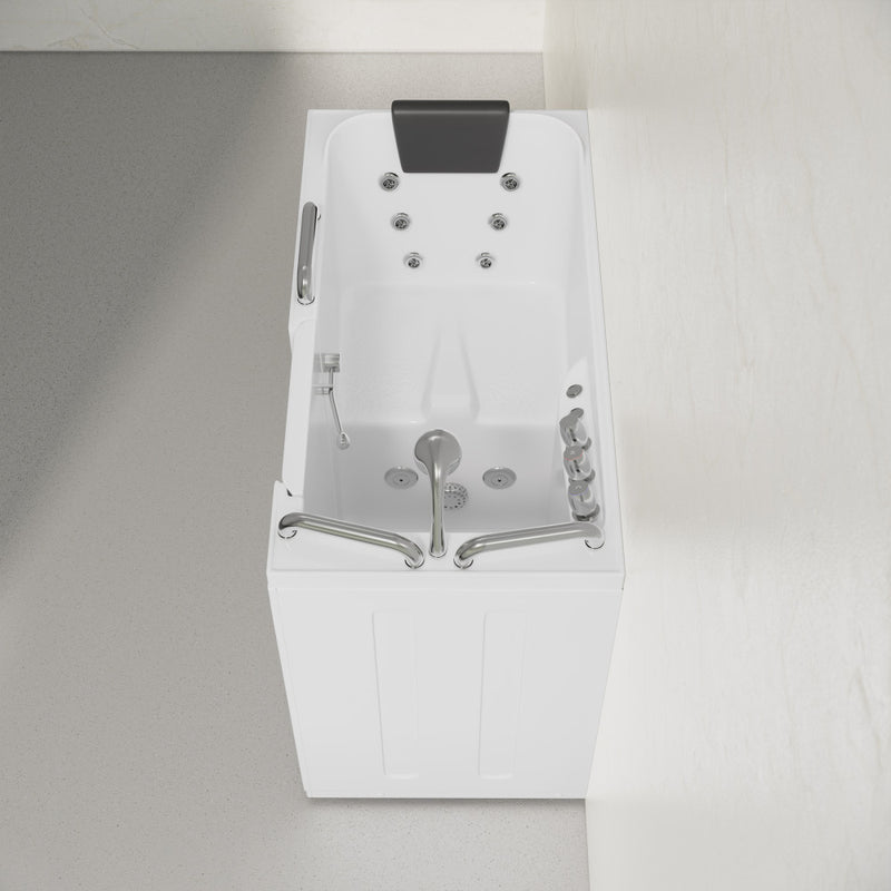 Auvergne 53" x 27" ADA Right Drain Walk-in Soaking Bathtub with Massage Jets in Glossy White, Faucet Set, Drain, Grab Bars, Pillow Included