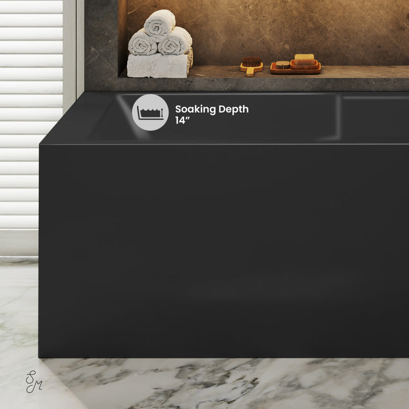 Voltaire 60 x 32 Right Drain Soaking Alcove Corner Apron Bathtub in Glossy Black