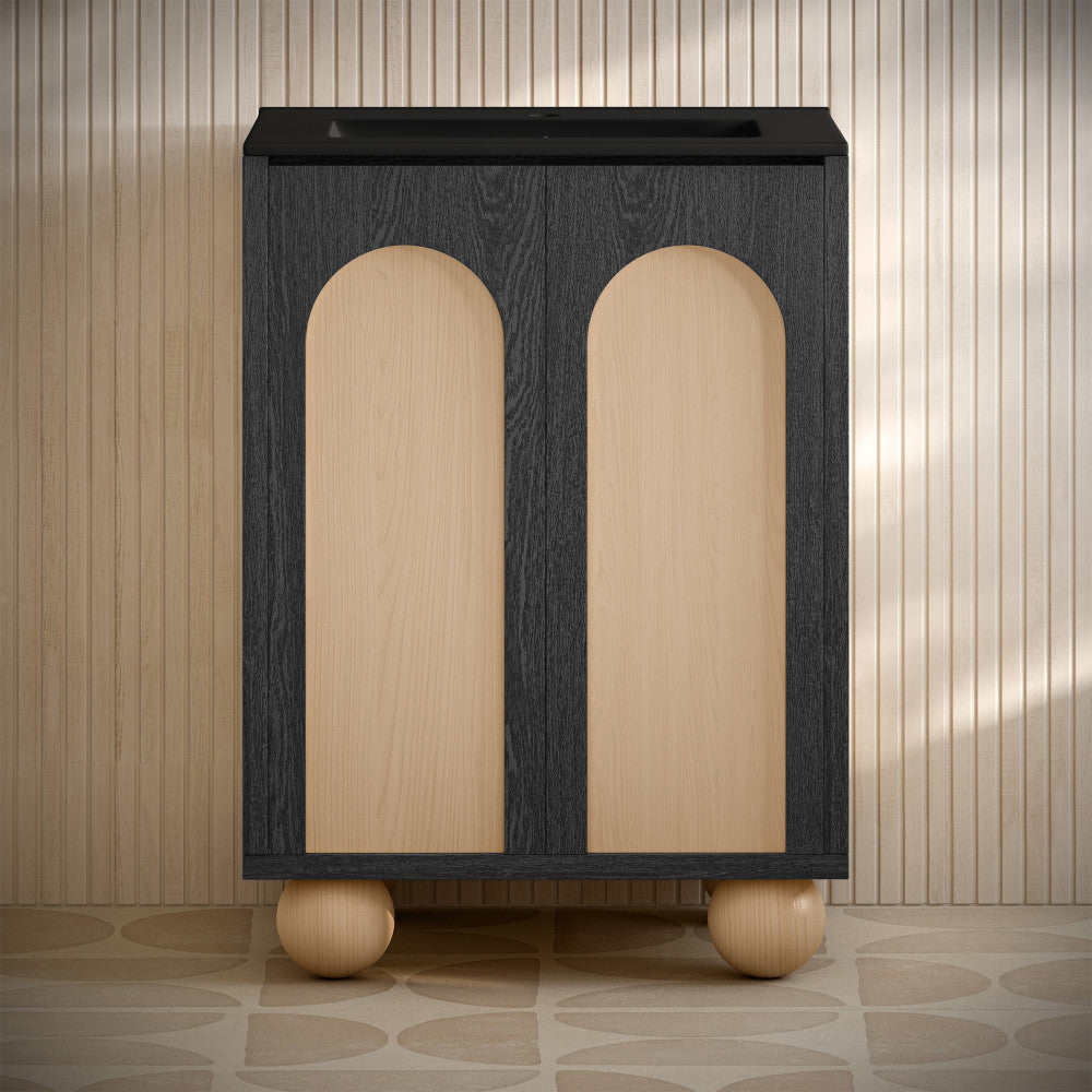 Plaisir II 24" Freestanding Bathroom Vanity in Black Oak with Black Sink Top