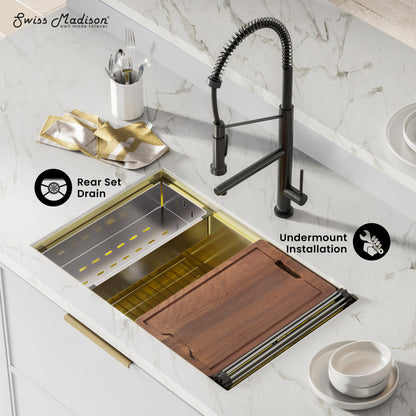 Tourner 30 x 19 Stainless Steel, Single Basin, Undermount Kitchen Workstation Sink in Gold