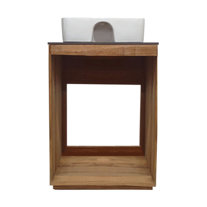 24-inch freestanding bathroom vanity in reclaimed walnut with slate countertop and single hole vessel sink.