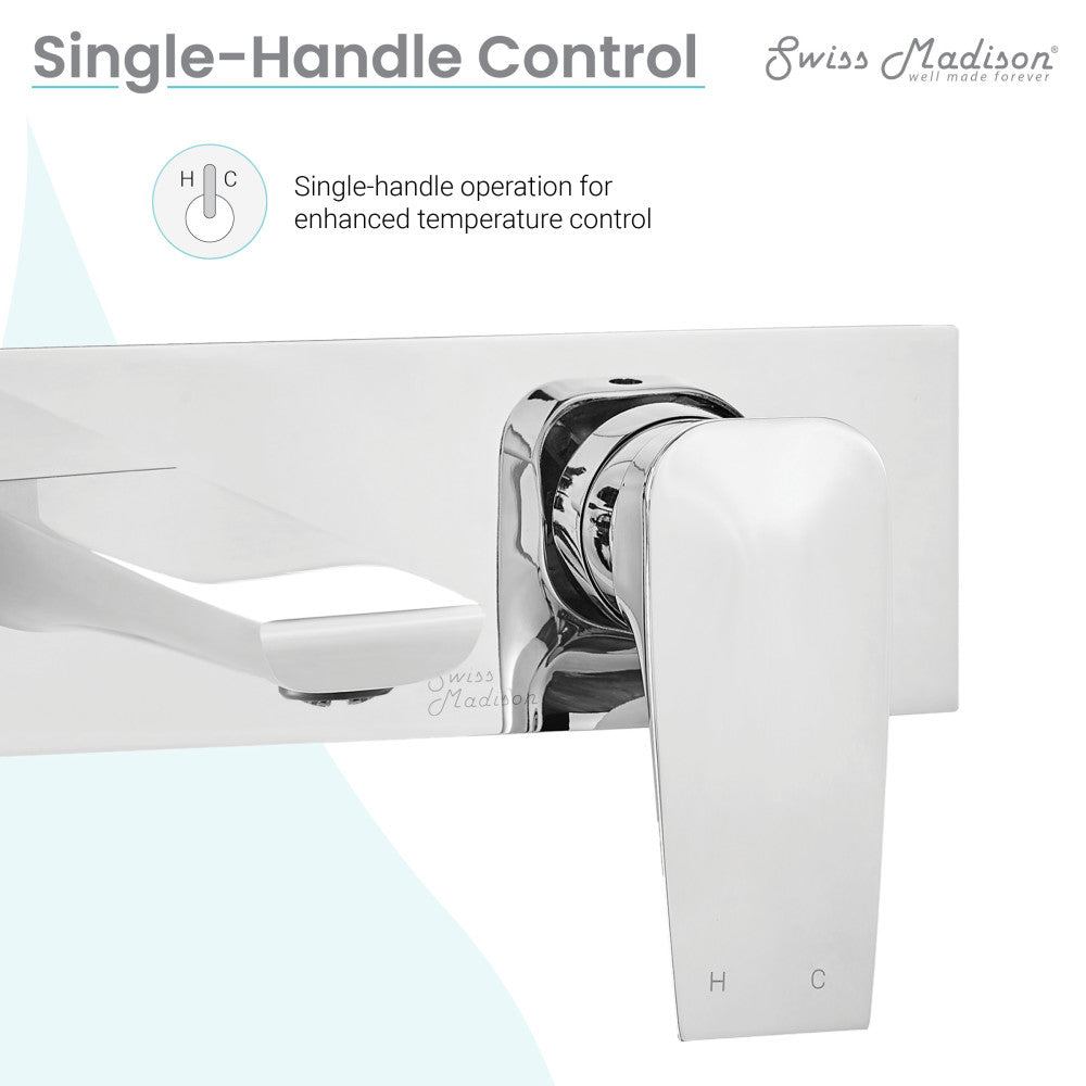 Monaco wall-mount bathroom faucet in chrome, single-handle control, sleek modern design.
