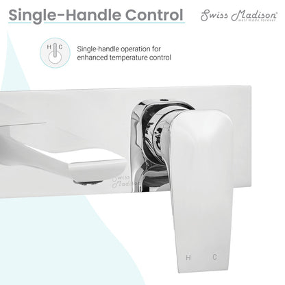 Monaco wall-mount bathroom faucet in chrome, single-handle control, sleek modern design.