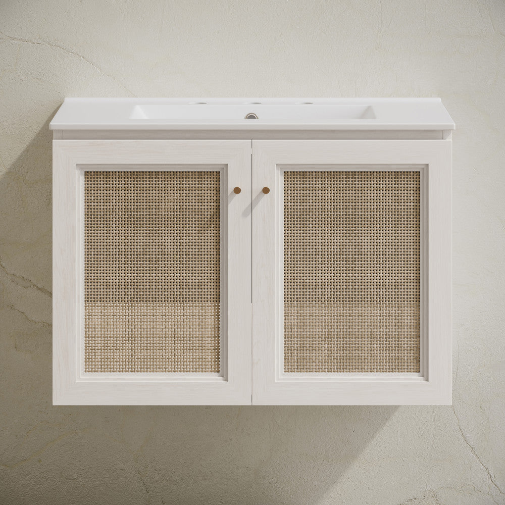 Classe 30" Wall-Mounted Bathroom Vanity in White Oak with Widespread Faucet Holes Vanity Top
