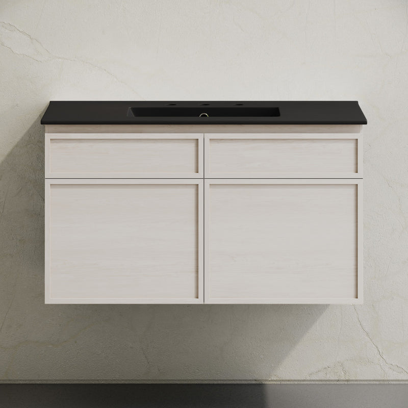 St. Tropez 36" Wall-Mounted Bathroom Vanity in White Oak with Black 3-Hole Widespread Sink Top