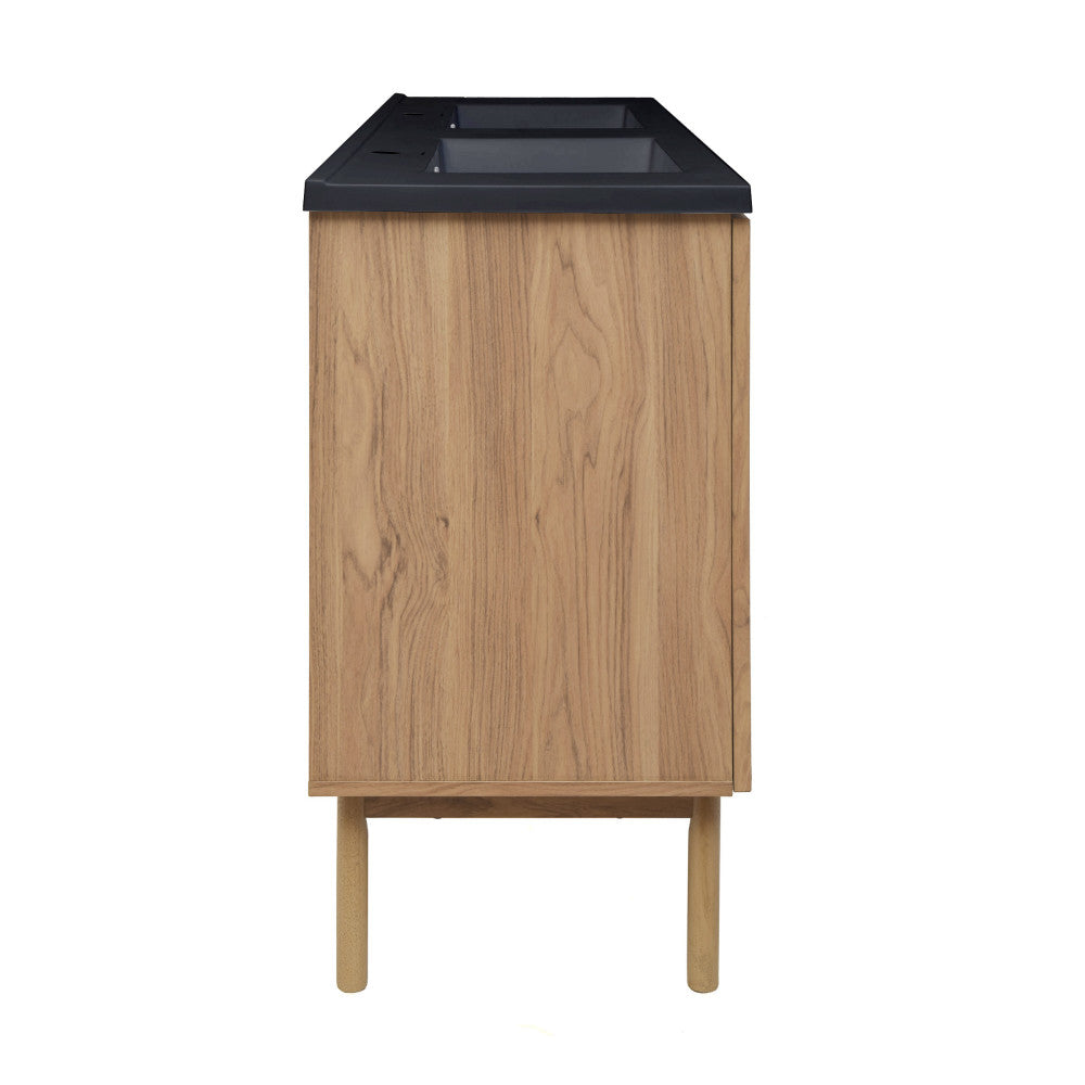 Classe 60" Freestanding Bathroom Vanity in Golden Oak with Black Double Basin Sink Top