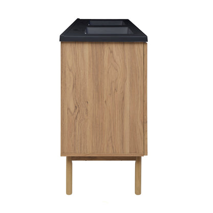 Classe 60" Freestanding Bathroom Vanity in Golden Oak with Black Double Basin Sink Top