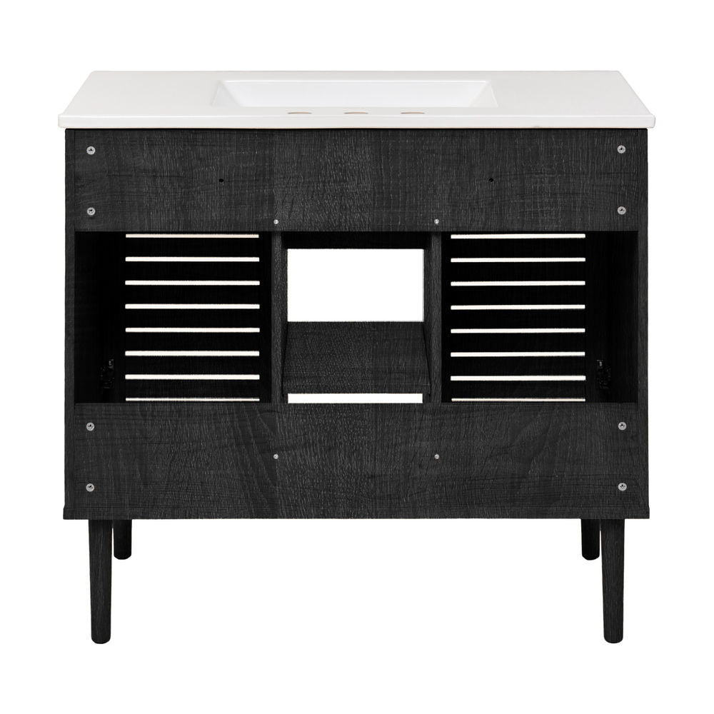 Bron 36" Freestanding Bathroom Vanity in Black Oak with 3-Hole Widespread Sink Top