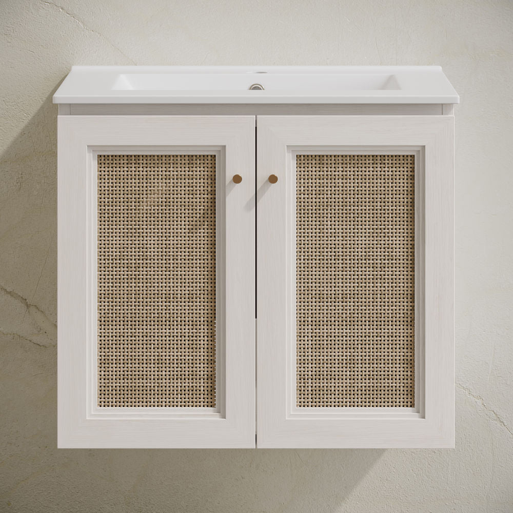 Classe 24" Wall-Mounted Bathroom Vanity in White Oak with Single Faucet Hole Vanity Top