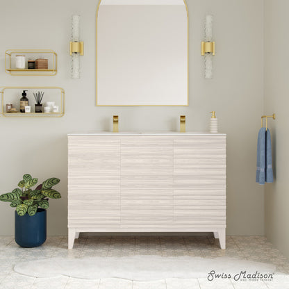 Cascade 48" Freestanding Bathroom Vanity in White Oak with Double Basin Sink Top