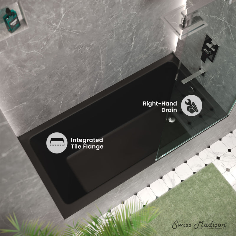 Voltaire 60" x 30" Right-Hand Drain Alcove Bathtub in Matte Black