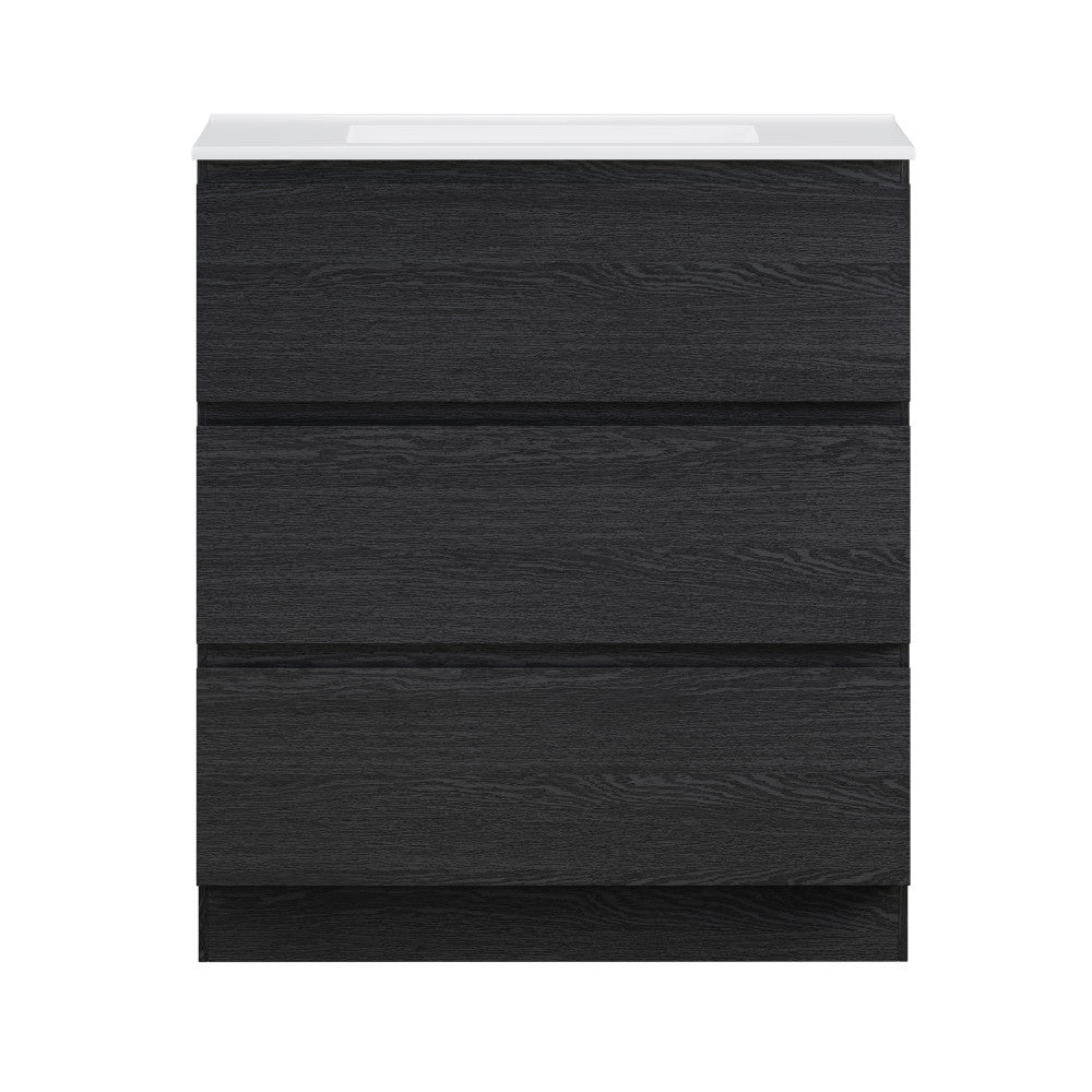 Liberte 30" Freestanding Bathroom Vanity in Black Oak with Sink Top