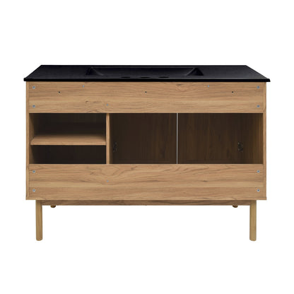 Classe 48" Freestanding Bathroom Vanity in Golden Oak with Black 3-Hole Widespread Sink Top