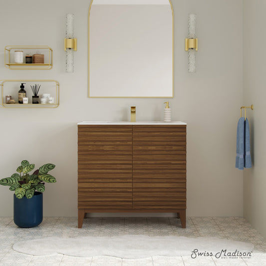 Cascade 30" Freestanding Bathroom Vanity in Brown Oak with Sink Top