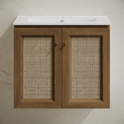 Classe 24" Wall-Mounted Bathroom Vanity in Brown Oak with Centerset Faucet Holes Vanity Top