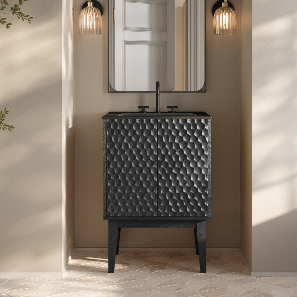 Bosse 24" Freestanding Bathroom Vanity in Black Oak with Black 3-Hole Centerset Sink Top