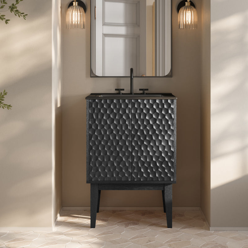 Bosse 24" Freestanding Bathroom Vanity in Black Oak with Black 3-Hole Centerset Sink Top