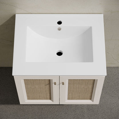 Classe 24" Wall-Mounted Bathroom Vanity in White Oak with Single Faucet Hole Vanity Top