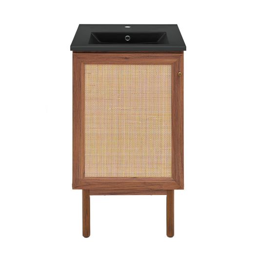 Classe 18" Freestanding Bathroom Vanity in Brown Oak with Black Sink Top