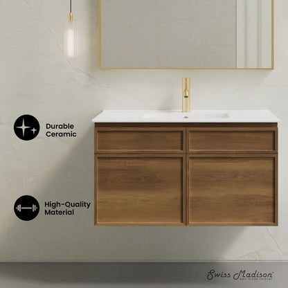 St. Tropez 36" Wall-Mounted Bathroom Vanity in Brown Oak with Sink Top