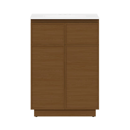 St. Tropez 24" Freestanding Bathroom Vanity in Brown Oak with 3-Hole Centerset Sink Top