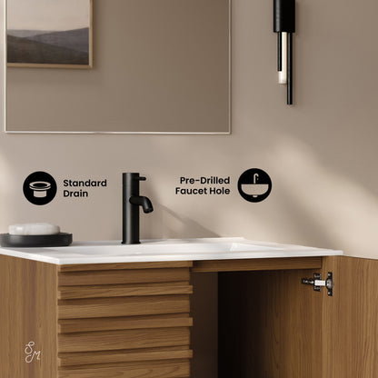 Cascade 30" Wall-Mounted Bathroom Vanity in Brown Oak with Sink Top