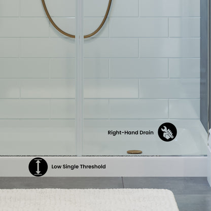 Voltaire 48" x 36" Acrylic White, Single-Threshold, Right Drain, Shower Base