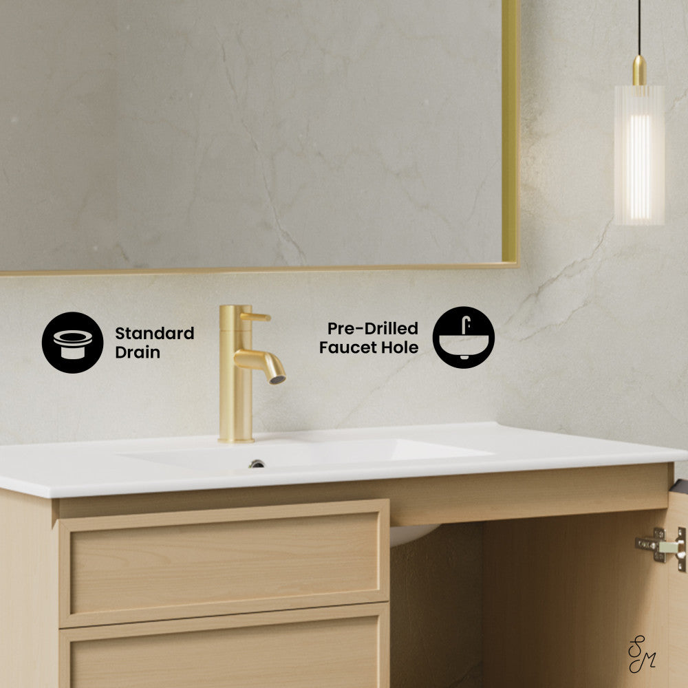 St. Tropez 36" Wall-Mounted Bathroom Vanity in Natural Oak with Sink Top