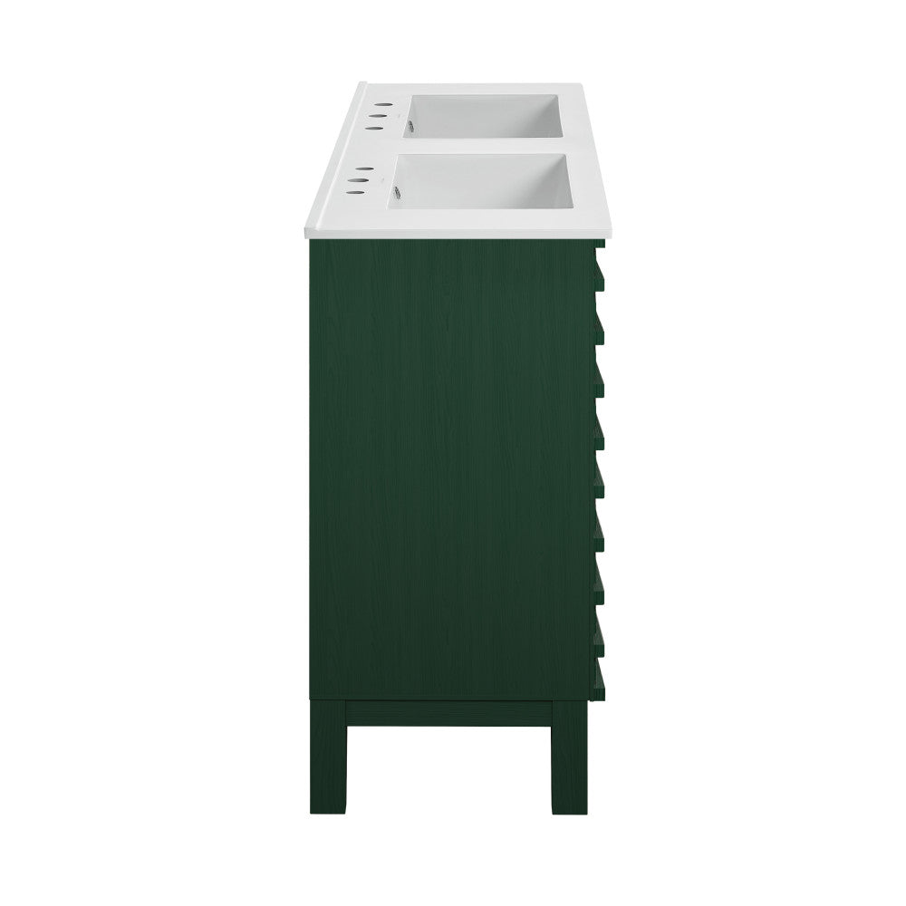 Cascade 48" Freestanding Bathroom Vanity in Green Oak with 3-Hole Centerset Double Basin Sink Top