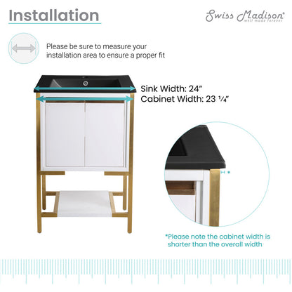 Marseille 24 in. White Bathroom Vanity With Black Ceramic Sink Top