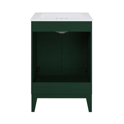 Cascade 24" Freestanding Bathroom Vanity in Green Oak with 3-Hole Centerset Sink Top