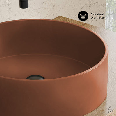 Lisse 14.5" Concrete Round Vessel Sink in Matte Terracotta
