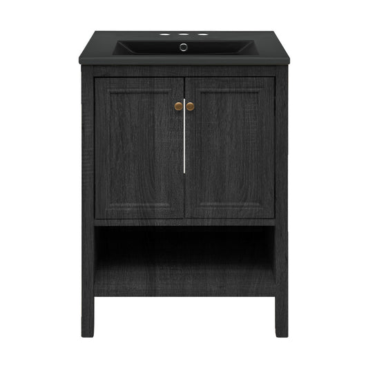 Chateau 24" Freestanding Bathroom Vanity in Black Oak with Black 3-Hole Centerset Sink Top