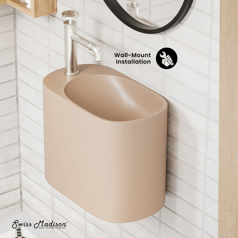 Terre 18" Solid Surface Oval Wall-Mounted Sink with Left Side Faucet Mount in Matte Pastel Peach