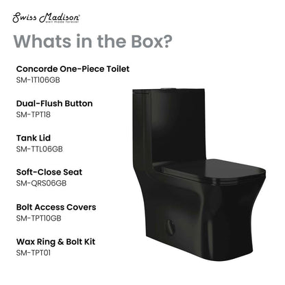 Concorde One Piece Square Toilet Dual Flush in Glossy Black 1.1/1.6 gpf