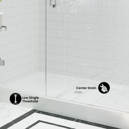 Voltaire 60" x 32" Acrylic White, Single-Threshold, Center Drain, Shower Base