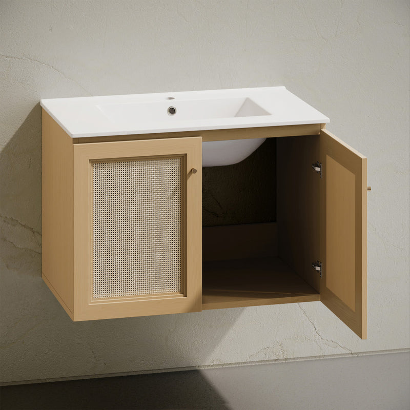 Classe 30" Wall-Mounted Bathroom Vanity in Natural Oak with Single Faucet Hole Vanity Top