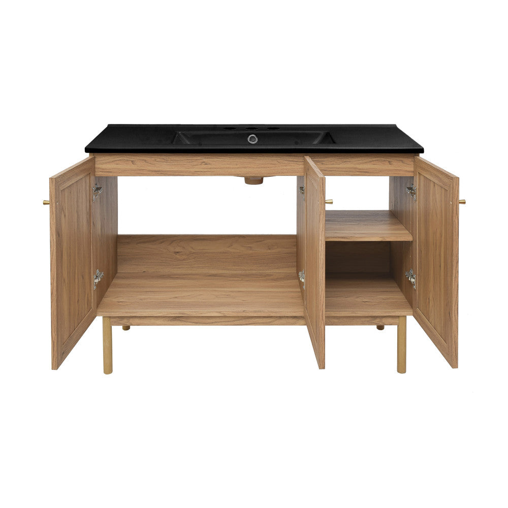 Classe 48" Freestanding Bathroom Vanity in Golden Oak with Black 3-Hole Widespread Sink Top