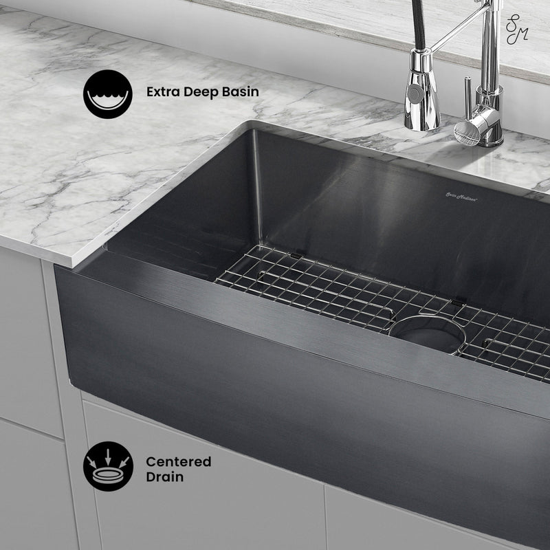 Rivage 33 x 21 Stainless Steel, Single Basin, Farmhouse Kitchen Sink with Apron in Black