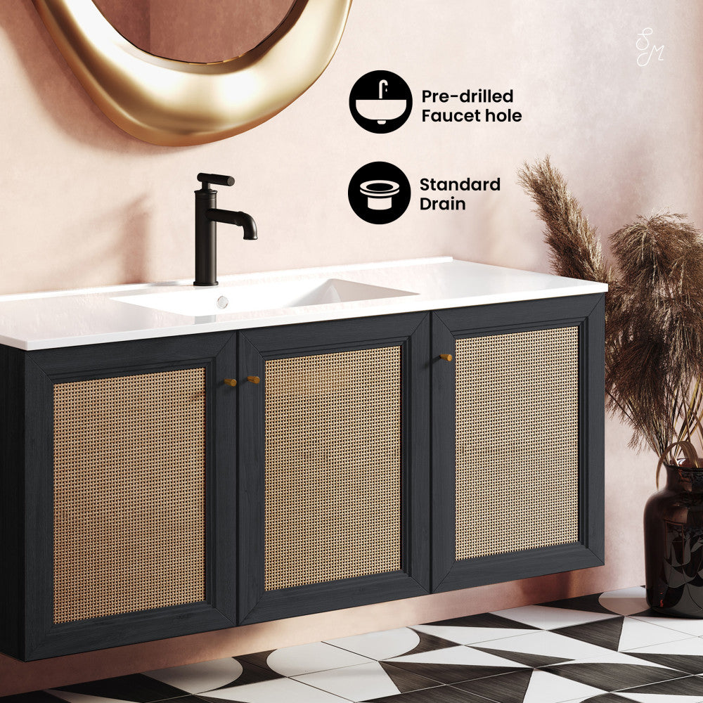 Classe 48" Wall-Mounted Bathroom Vanity in Black Oak