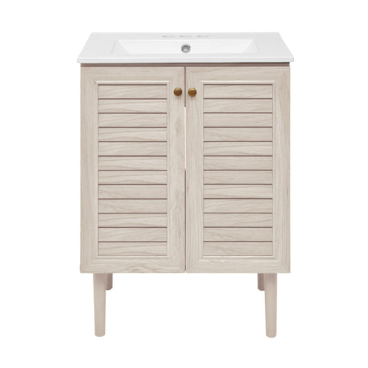 Bron 24" Freestanding Bathroom Vanity in White Oak with 3-Hole Centerset Sink Top