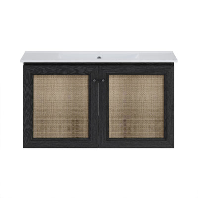 Classe 36" Wall-Mounted Bathroom Vanity in Black Oak with Single Faucet Hole Vanity Top