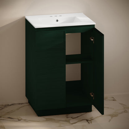 St. Tropez 24" Freestanding Bathroom Vanity in Green Oak with 3-Hole Centerset Sink Top