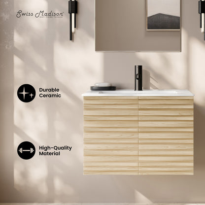 Cascade 30" Wall-Mounted Bathroom Vanity in Natural Oak with Sink Top