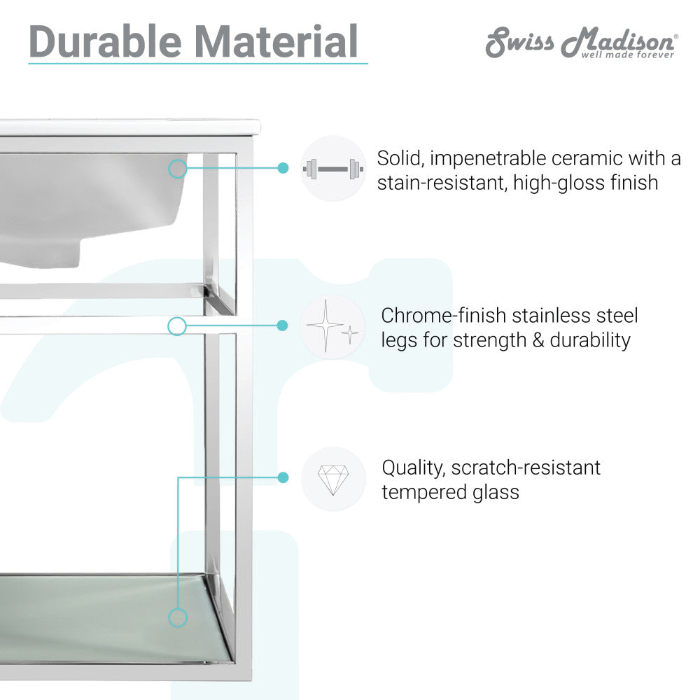 48-inch wall-mount bathroom vanity with chrome metal frame and open storage shelf.