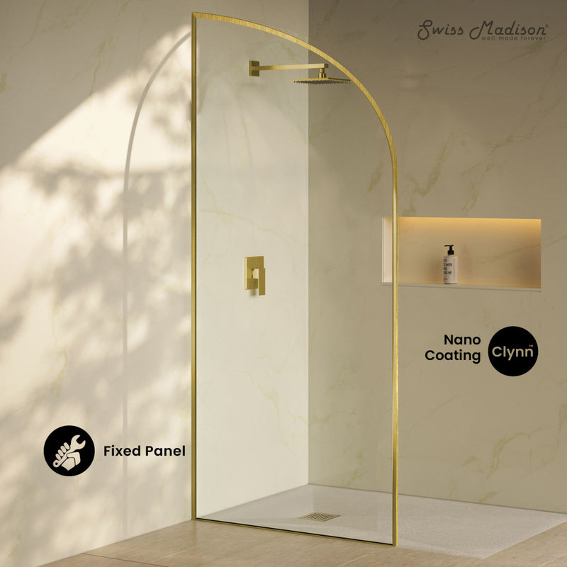 Demi 34 x 76 Framed Fixed 3/8 in. (10mm) Clear Tempered Glass Shower Door with Gold Brushed Frame
